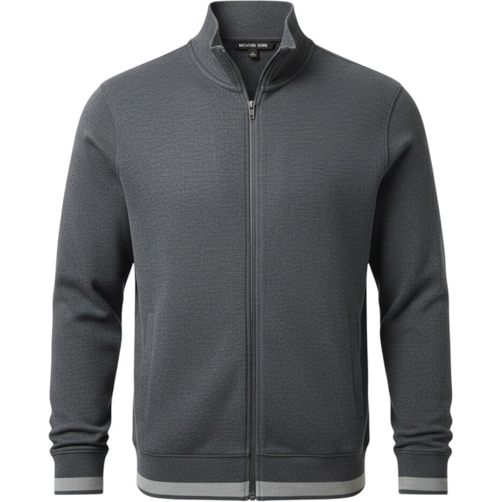 Michael Kors Mens Full Zip Sweater Charcoal Gray Mock Neck Knit Jacket Large